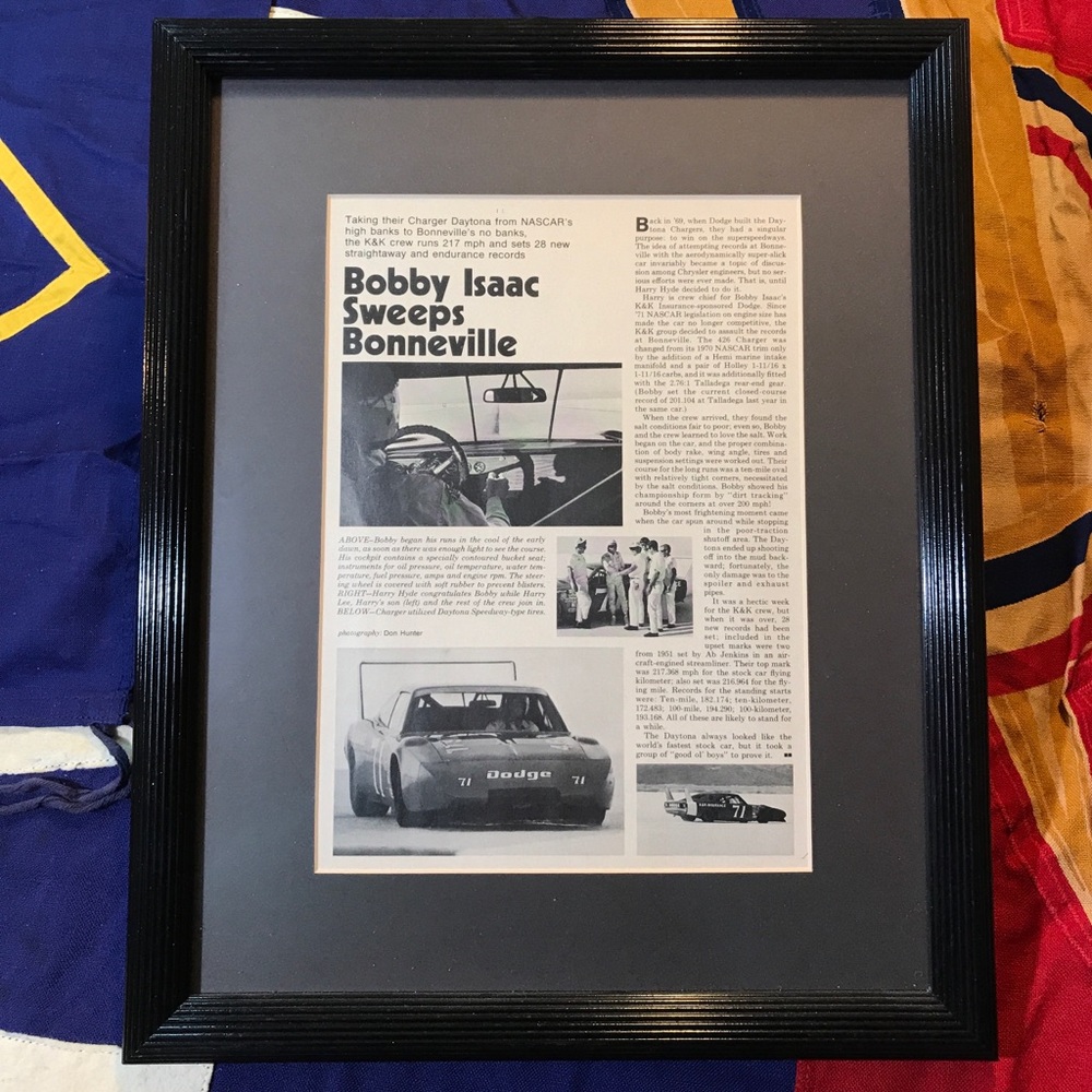 VTG Original 1971 Dodge Daytona Bobby Isaac Advertisement Framed